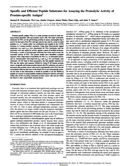 Specific and Efficient Peptide Substrates for Assaying the Proteolytic Activity of Prostate-Specific Antigen' Samuel R