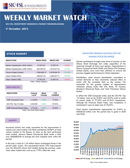 Weekly Market Watch Sic-Fsl Investment Research| Market Reviews|Ghana