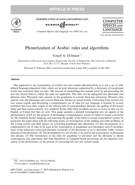 Phonetization of Arabic: Rules and Algorithms