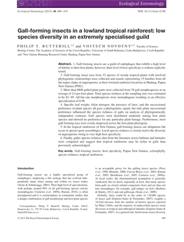 Gall-Forming Insects in a Lowland Tropical Rainforest: Low Species Diversity in an Extremely Specialised Guild