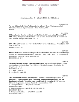 Neuzugangsliste 2. Halbjahr 1999 Der Bibliothek