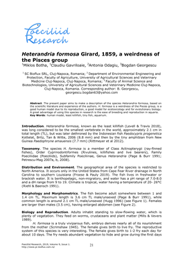 Botha M., Gavriloaie C., Odagiu A., Georgescu B., 2019 Heterandria Formosa Girard, 1859, a Weirdness of the Pisces Group