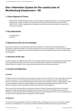 Geo- Information System for the Coastal Zone of Mecklenburg-Vorpommern - DE