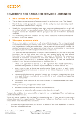 These Are the Conditions of an Agreement for Us to Provide You Your Package of Fixed Line Telephony, Broadband and Other Services