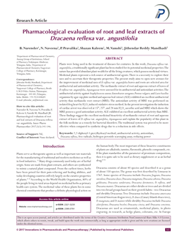 Pharmacological Evaluation of Root and Leaf Extracts of Dracaena Reflexa Var