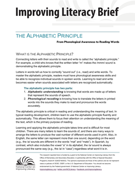 THE ALPHABETIC PRINCIPLE from Phonological Awareness to Reading Words