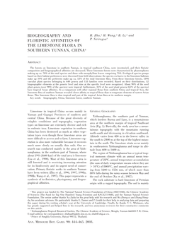 Biogeography and Floristic Affinities of the Limestone Flora in Southern