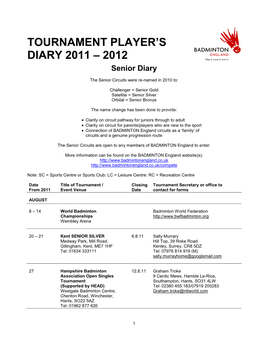 Tournament Player's Diary 2009 – 2010