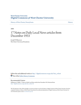 17 Notes on Daily Local News Articles from December 1933 Joseph Williamson West Chester University of Pennsylvania