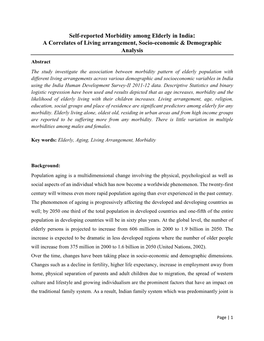 Self-Reported Morbidity Among Elderly in India: a Correlates of Living Arrangement, Socio-Economic & Demographic Analysis