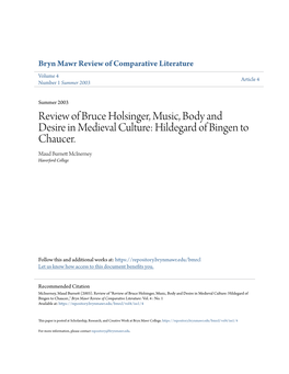 Review of Bruce Holsinger, Music, Body and Desire in Medieval Culture: Hildegard of Bingen to Chaucer