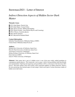 Letter of Interest Indirect Detection Aspects of Hidden Sector Dark Matter