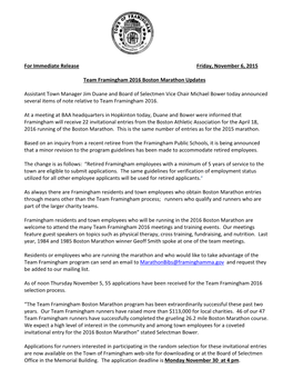 For Immediate Release Friday, November 6, 2015 Team