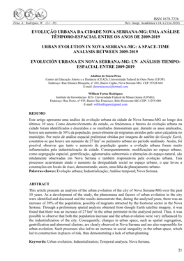 Evolução Urbana Da Cidade Nova Serrana-Mg: Uma Análise Têmporo-Espacial Entre Os Anos De 2009-2019