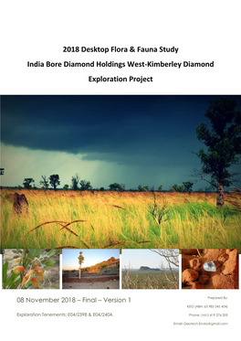 2018 Desktop Flora & Fauna Study India Bore Diamond Holdings West-Kimberley Diamond Exploration Project