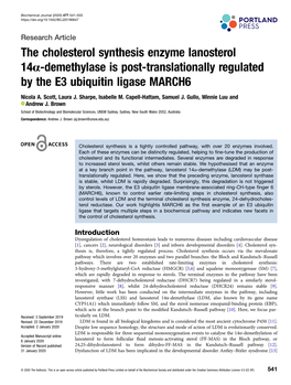 The Cholesterol Synthesis Enzyme Lanosterol 14Α-Demethylase Is Post-Translationally Regulated by the E3 Ubiquitin Ligase MARCH6