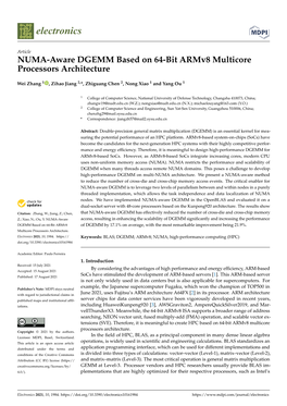 NUMA-Aware DGEMM Based on 64-Bit Armv8 Multicore Processors Architecture