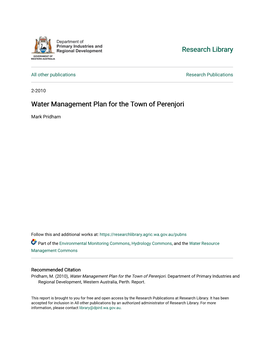 Water Management Plan for the Town of Perenjori