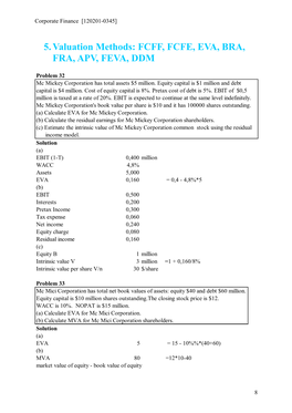 5. Valuation Methods: FCFF, FCFE, EVA, BRA, FRA, APV, FEVA, DDM