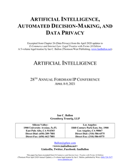 Artificial Intelligence, Automated Decision-Making, and Data Privacy