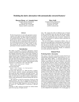 Modeling the Dative Alternation with Automatically Extracted Features∗