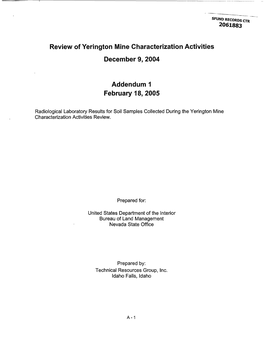 Review of Yerington Mine Characterization Activities December 9, 2004