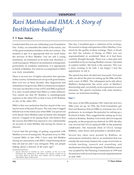 Ravi Matthai and IIMA: a Story of Institution-Building1