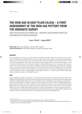 A First Assessment of the Iron Age Pottery from the Osmaniye Survey Doğu Ovalik Kilikya'da Demir Çağ - Osmaniye Araştirmasi Demir Çağ Seramikleri Ön Değerlendirmesi