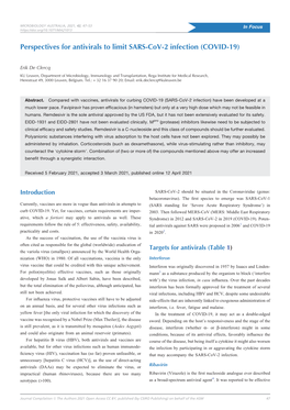 Perspectives for Antivirals to Limit SARS-Cov-2 Infection (COVID-19)