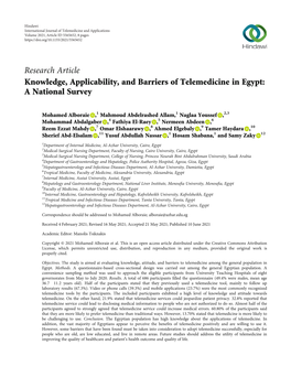Knowledge, Applicability, and Barriers of Telemedicine in Egypt: a National Survey