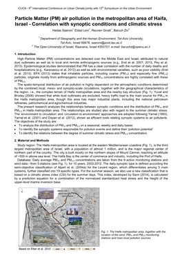 Particle Matter (PM) Air Pollution in the Metropolitan Area of Haifa, Israel