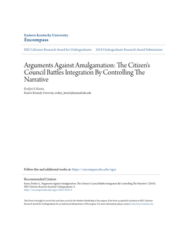 Arguments Against Amalgamation: the Itc Izen's Council Battles Ni Tegration by Controlling the Narrative Evelyn S