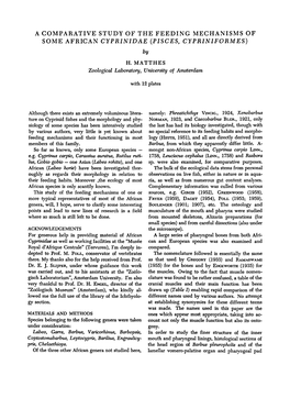 A Comparative Study of the Feeding Mechanisms of Some African Cyprinidae (Pisces, Cypriniformes) by Zoological Laboratory, Unive