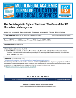 The Sociolinguistic Style of Cartoons: the Case of the TV Movie Merry Madagascar