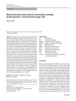 Behavioral and Neural Analysis of Associative Learning in the Honeybee: a Taste from the Magic Well