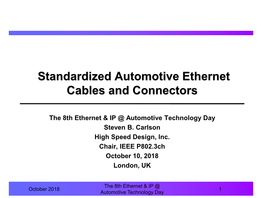 Standardized Automotive Ethernet Cables and Connectors