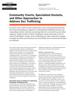 Community Courts, Specialized Dockets, and Other Approaches to Address Sex Trafficking