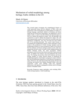 Mechanism of Verbal Morphology Among Heritage Arabic Children in the US