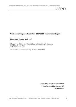 Westbourne Neighbourhood Plan - 2017-2029 Submission Version April 2017 – Examination Report