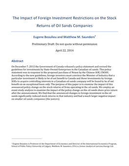 The Impact of Foreign Investment Restrictions on the Stock Returns of Oil Sands Companies