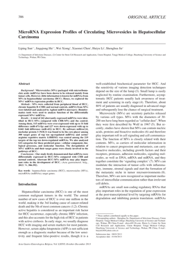 Microrna Expression Profiles of Circulating Microvesicles in Hepatocellular Carcinoma