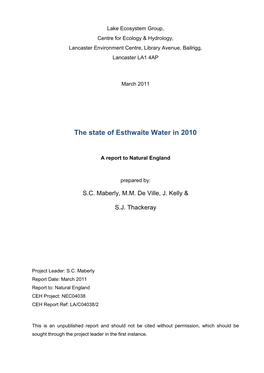 The State of Esthwaite Water in 2010