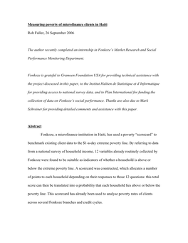 Measuring Poverty of Microfinance Clients in Haiti Rob Fuller, 26