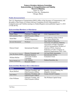 Future of Aviation Advisory Committee Subcommittee on Competitiveness