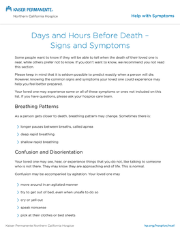 Days and Hours Before Death – Signs and Symptoms