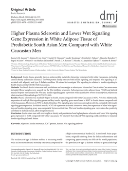 Higher Plasma Sclerostin and Lower Wnt Signaling Gene Expression in White Adipose Tissue of Prediabetic South Asian Men Compared with White Caucasian Men