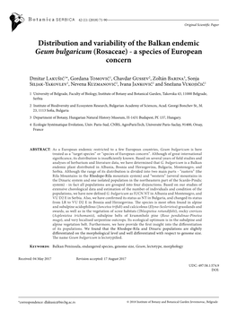 Distribution and Variability of the Balkan Endemic Geum Bulgaricum (Rosaceae) - a Species of European Concern