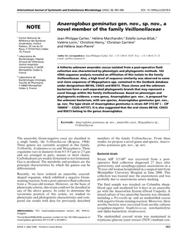 Anaeroglobus Geminatus Gen. Nov., Sp. Nov., a Novel Member of the Family