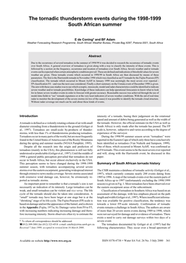 The Tornadic Thunderstorm Events During the 1998-1999 South African Summer