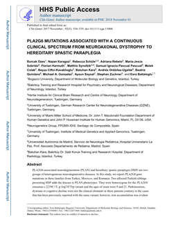 Pla2g6 Mutations Associated with a Continuous Clinical Spectrum from Neuroaxonal Dystrophy to Hereditary Spastic Paraplegia